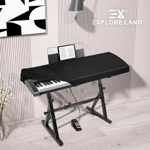 Explore Land 61 Keys Piano Keyboard Cover with Music Stand Opening, Black | Dustproof Stretch Nylon thumbnail 5