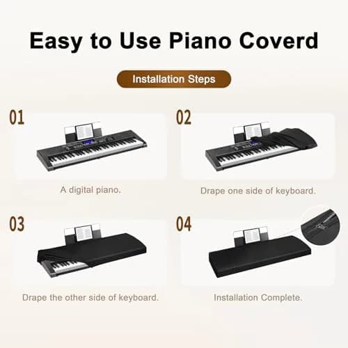 Explore Land 61 Keys Piano Keyboard Cover with Music Stand Opening, Black | Dustproof Stretch Nylon thumbnail 6