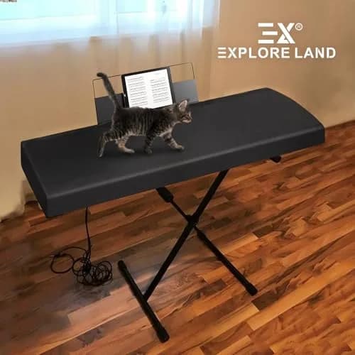 Explore Land 61 Keys Piano Keyboard Cover with Music Stand Opening, Black | Dustproof Stretch Nylon thumbnail 7