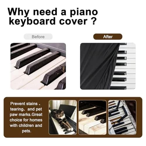 Explore Land 61 Keys Piano Keyboard Cover with Music Stand Opening, Black | Dustproof Stretch Nylon thumbnail 3
