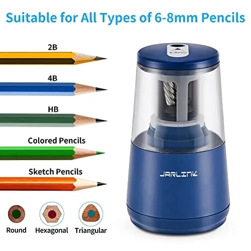 JARLINK Electric Pencil Sharpener, Heavy Duty Helical Blade, Auto Stop, Blue | 8.5cm x 8.6cm x 17.2cm (3.2" x 3.4" x 6.8") thumbnail 4
