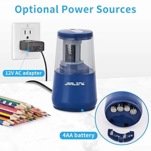 JARLINK Electric Pencil Sharpener, Heavy Duty Helical Blade, Auto Stop, Blue | 8.5cm x 8.6cm x 17.2cm (3.2" x 3.4" x 6.8") thumbnail 5