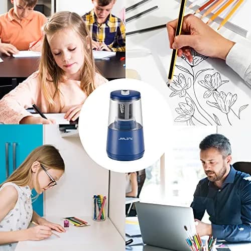 JARLINK Electric Pencil Sharpener, Heavy Duty Helical Blade, Auto Stop, Blue | 8.5cm x 8.6cm x 17.2cm (3.2" x 3.4" x 6.8") thumbnail 8