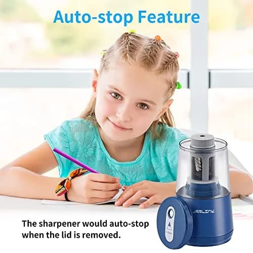 JARLINK Electric Pencil Sharpener, Heavy Duty Helical Blade, Auto Stop, Blue | 8.5cm x 8.6cm x 17.2cm (3.2" x 3.4" x 6.8") thumbnail 9