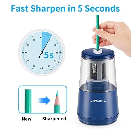 JARLINK Electric Pencil Sharpener, Heavy Duty Helical Blade, Auto Stop, Blue | 8.5cm x 8.6cm x 17.2cm (3.2" x 3.4" x 6.8") thumbnail 2