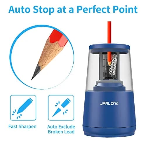 JARLINK Electric Pencil Sharpener, Heavy Duty Helical Blade, Auto Stop, Blue | 8.5cm x 8.6cm x 17.2cm (3.2" x 3.4" x 6.8") thumbnail 3