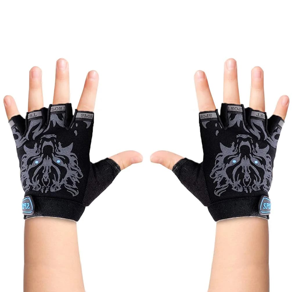 Luwint Kids Half Finger Gloves Black | Non-Slip Grip for Fishing, Cycling, Climbing (Medium) — Black