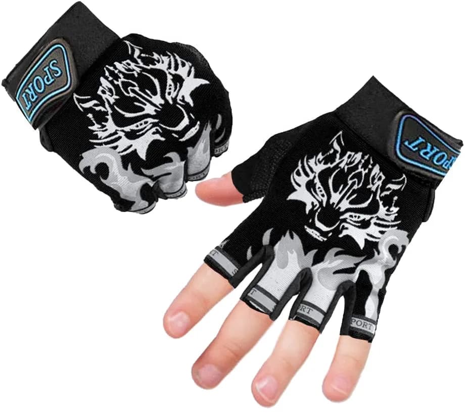 Luwint Kids Half Finger Gloves Black | Non-Slip Grip for Fishing, Cycling, Climbing (Medium) thumbnail 5