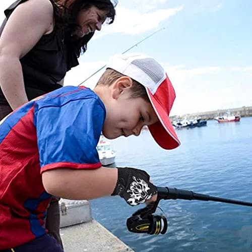 Luwint Kids Half Finger Gloves Black | Non-Slip Grip for Fishing, Cycling, Climbing (Medium) thumbnail 7