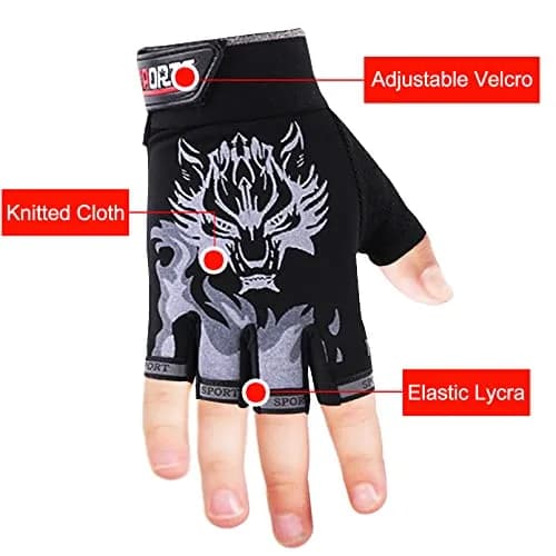 Luwint Kids Half Finger Gloves Black | Non-Slip Grip for Fishing, Cycling, Climbing (Medium) thumbnail 2
