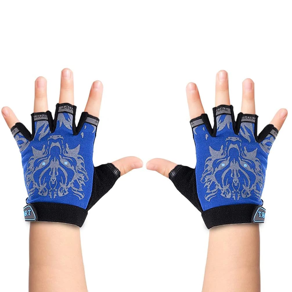Luwint Kids Half Finger Gloves Blue | Non-Slip Grip for Fishing, Cycling, Climbing (Medium)