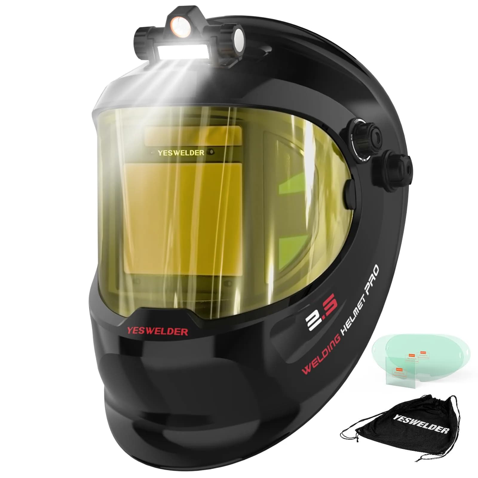 YESWELDER Auto Darkening Welding Helmet with LED, 180° View, LYG-Q800D | Blue Light Blocking, Large View, Multi-Process — LYG-Q800D