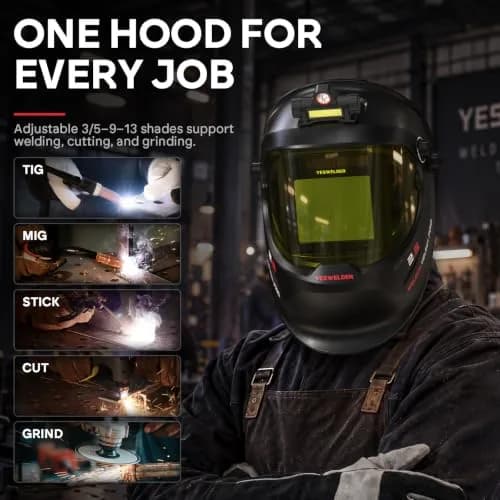 YESWELDER Auto Darkening Welding Helmet with LED, 180° View, LYG-Q800D | Blue Light Blocking, Large View, Multi-Process thumbnail 5