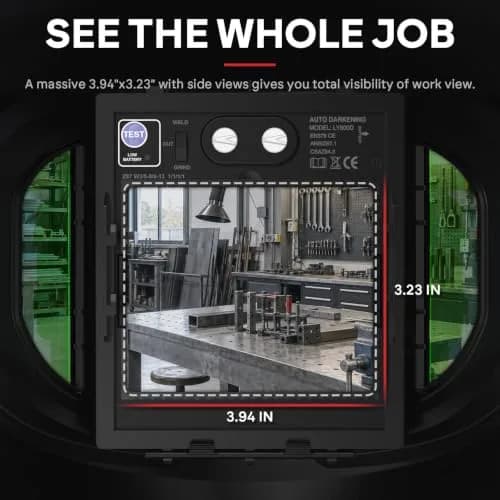 YESWELDER Auto Darkening Welding Helmet with LED, 180° View, LYG-Q800D | Blue Light Blocking, Large View, Multi-Process thumbnail 2