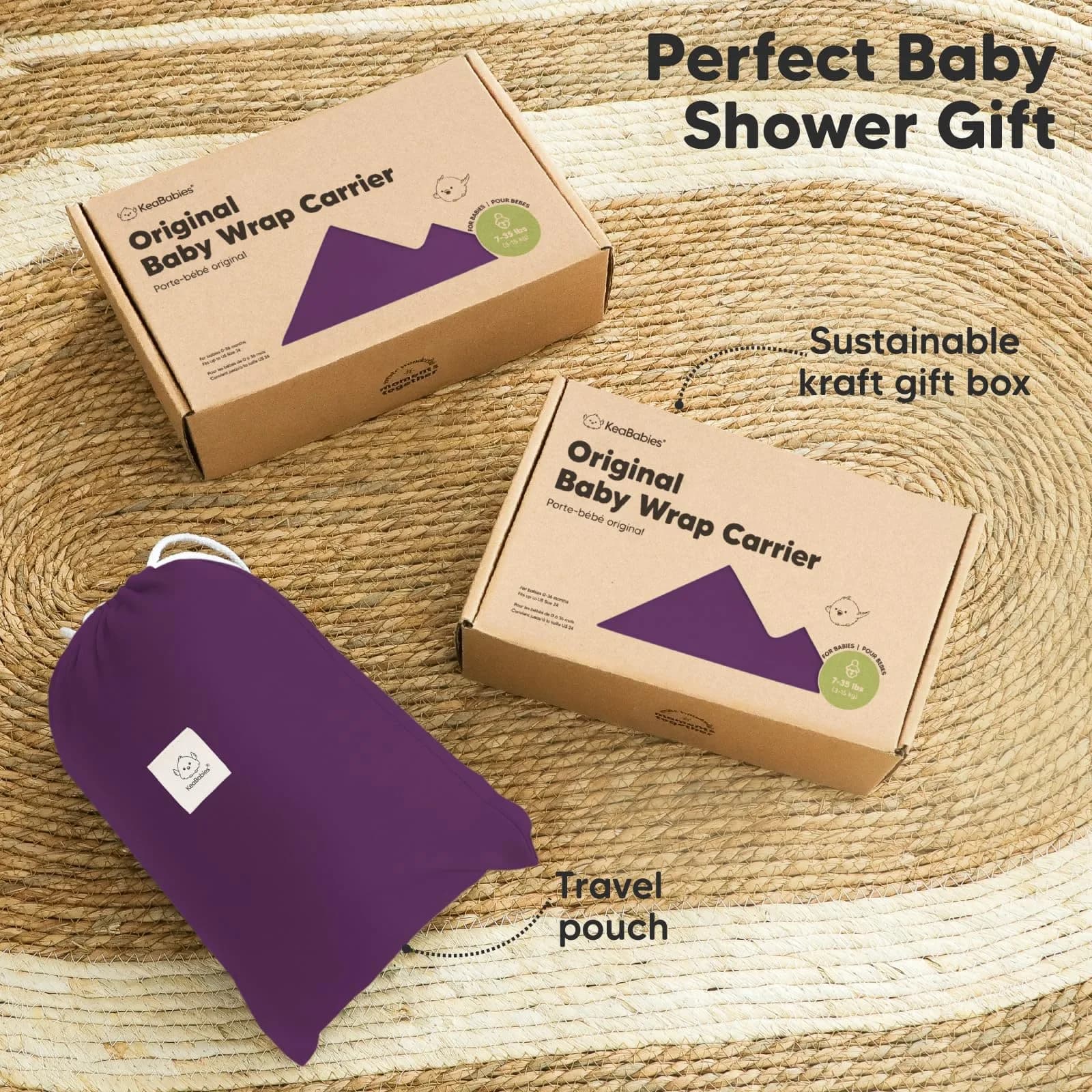 KeaBabies Original Baby Wrap Carrier Royal Purple | Ergonomic, IHDI Certified, Breathable Fabric for Newborns to Toddlers - view 9
