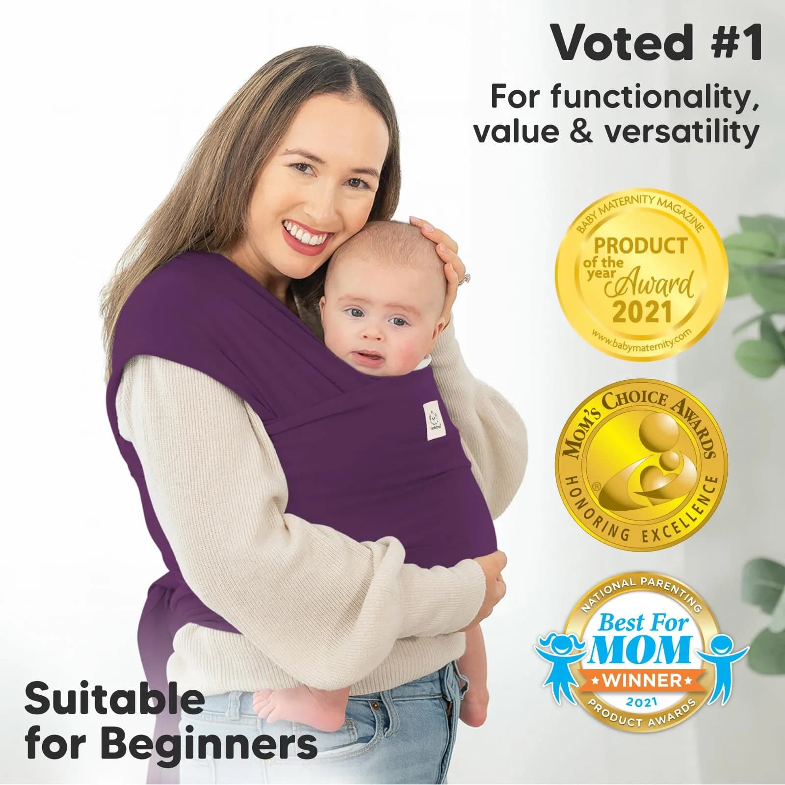 KeaBabies Original Baby Wrap Carrier Royal Purple | Ergonomic, IHDI Certified, Breathable Fabric for Newborns to Toddlers - view 3