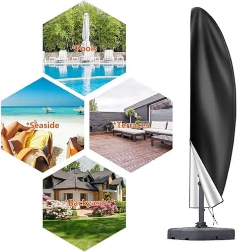 OKPOW Cantilever Patio Umbrella Cover Fits 12-14 FT Offset Umbrellas | Waterproof 420D Oxford Fabric with Zipper and Drawstring thumbnail 2