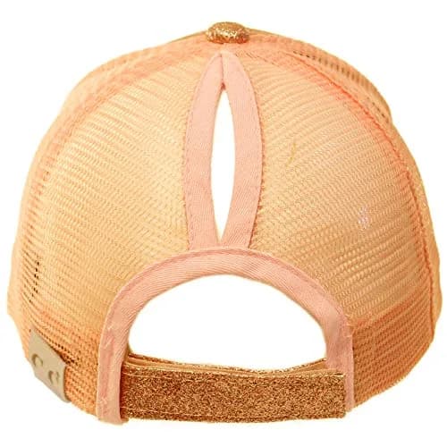 C.C Kids Messy Bun Ponytail Baseball Cap Glitter Rose Gold | Adjustable Sport Hat thumbnail 2