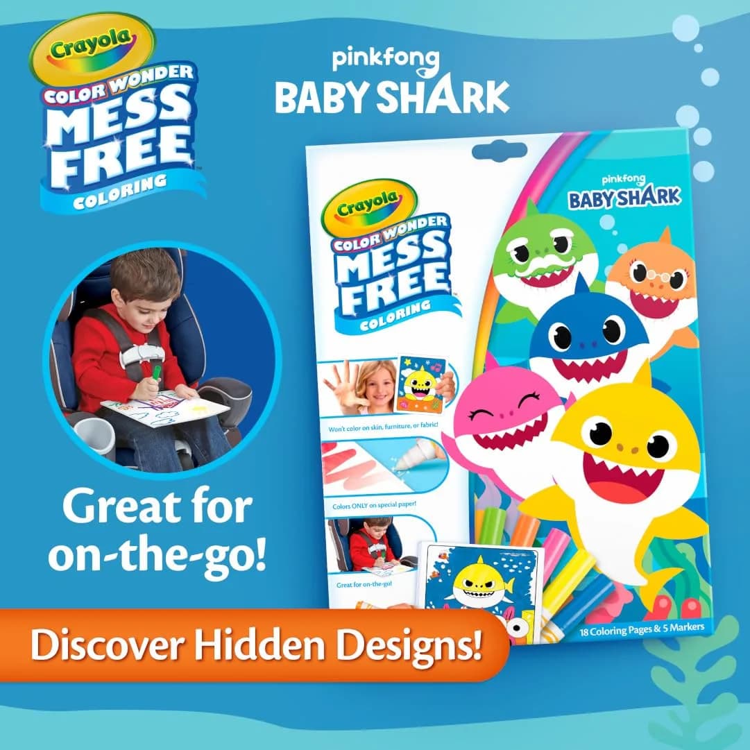 Crayola Baby Shark Color Wonder Coloring Pages & Markers Set | Mess Free Toddler Activity - view 7