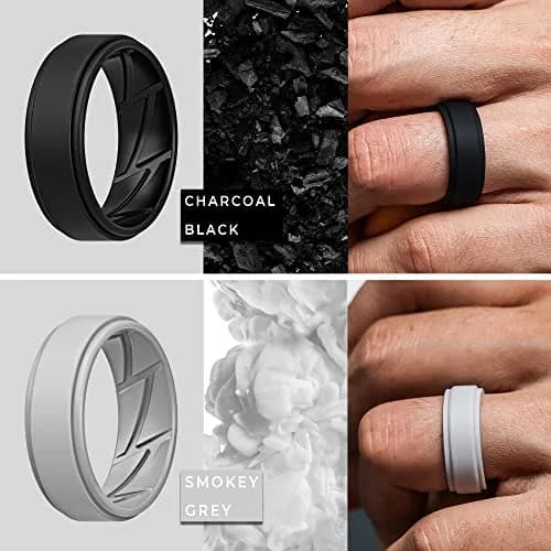 ThunderFit Silicone Wedding Rings for Men, Breathable Airflow Inner Grooves | Safe, Flexible, Hypoallergenic thumbnail 3