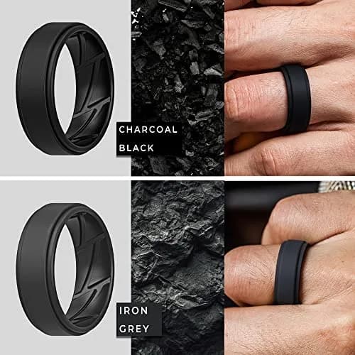 ThunderFit Silicone Wedding Rings for Men, Breathable Airflow Inner Grooves | Safe, Flexible, Hypoallergenic thumbnail 3