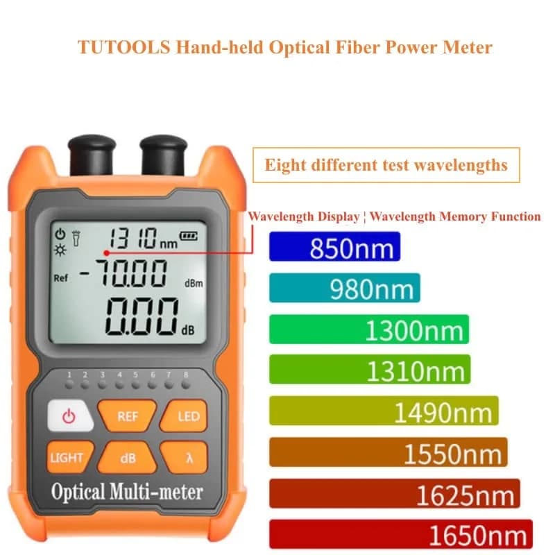 TUTOOLS Hand-held Optical Fiber Power Meter, FC/SC/ST Interface, 2mW, Orange | Optical Multi-Meter for Fiber Testing thumbnail 9