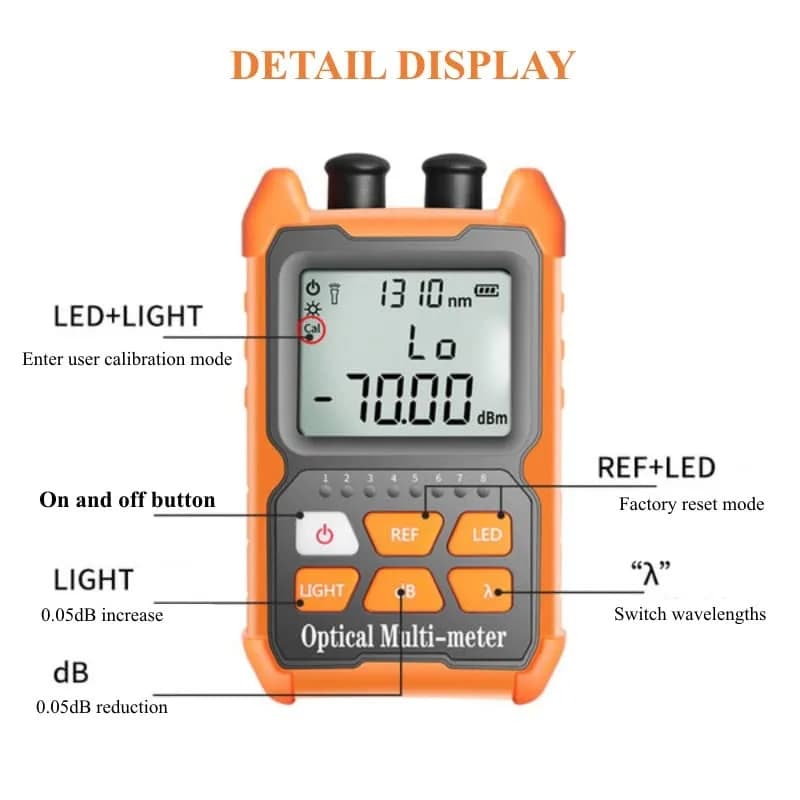 TUTOOLS Hand-held Optical Fiber Power Meter, FC/SC/ST Interface, 2mW, Orange | Optical Multi-Meter for Fiber Testing thumbnail 3