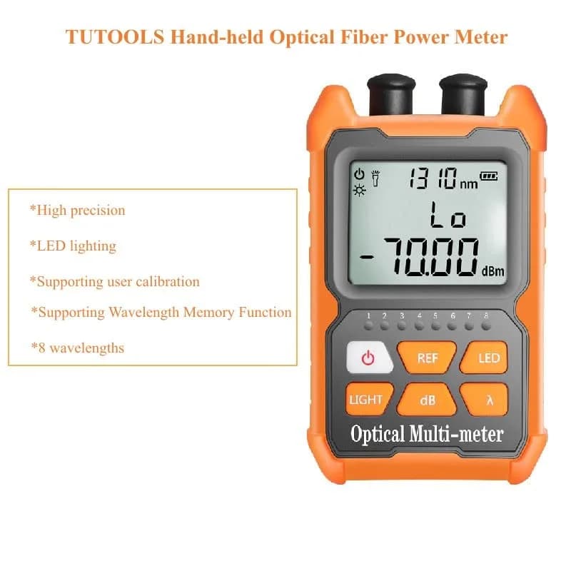 TUTOOLS Hand-held Optical Fiber Power Meter, FC/SC/ST Interface, 2mW, Orange | Optical Multi-Meter for Fiber Testing thumbnail 6