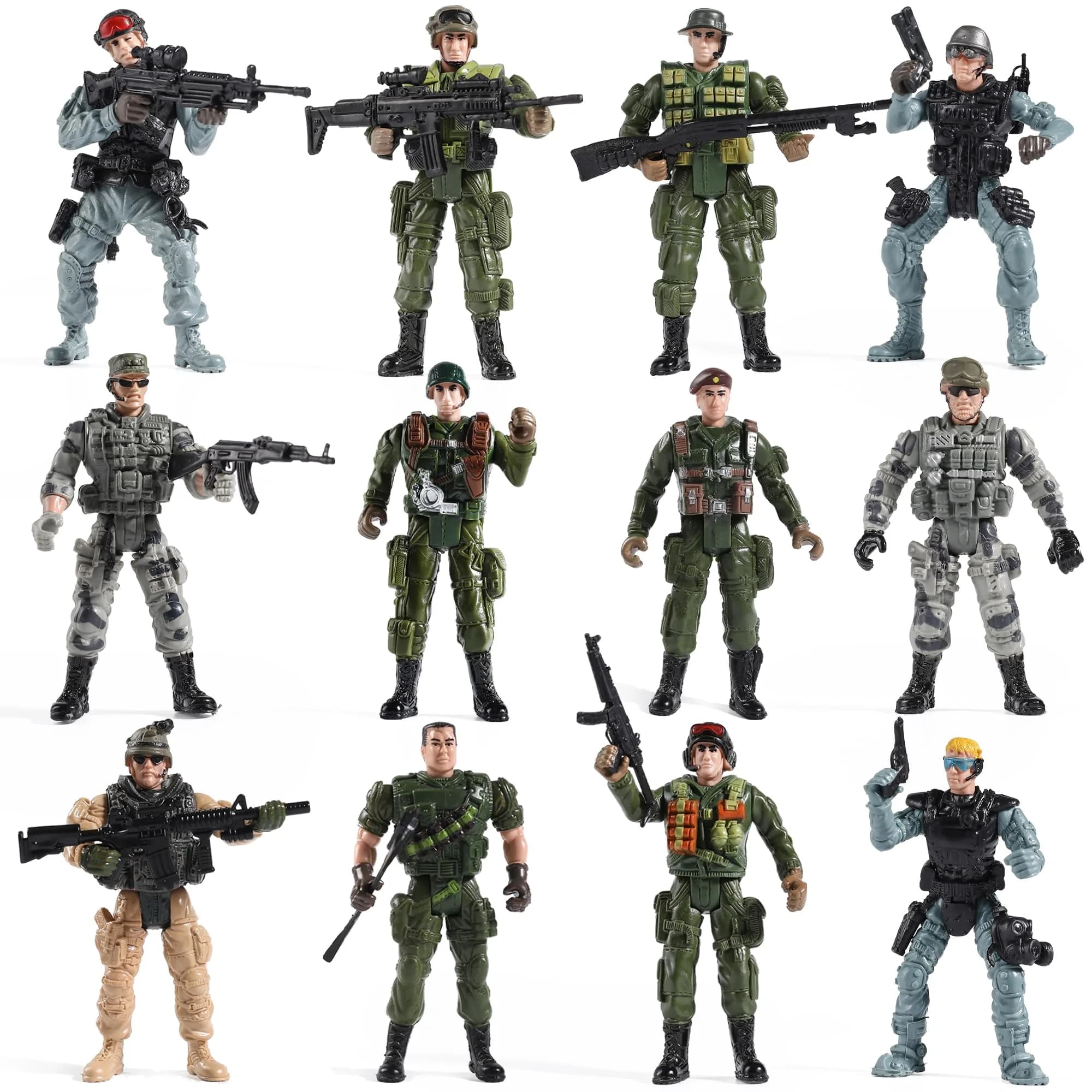 Mr.River US Army Men and SWAT Team Toy Soldiers Action Figures with Military Weapons Accessories, 9.5cm (3.75") | STEM-Learning Toy for Kids