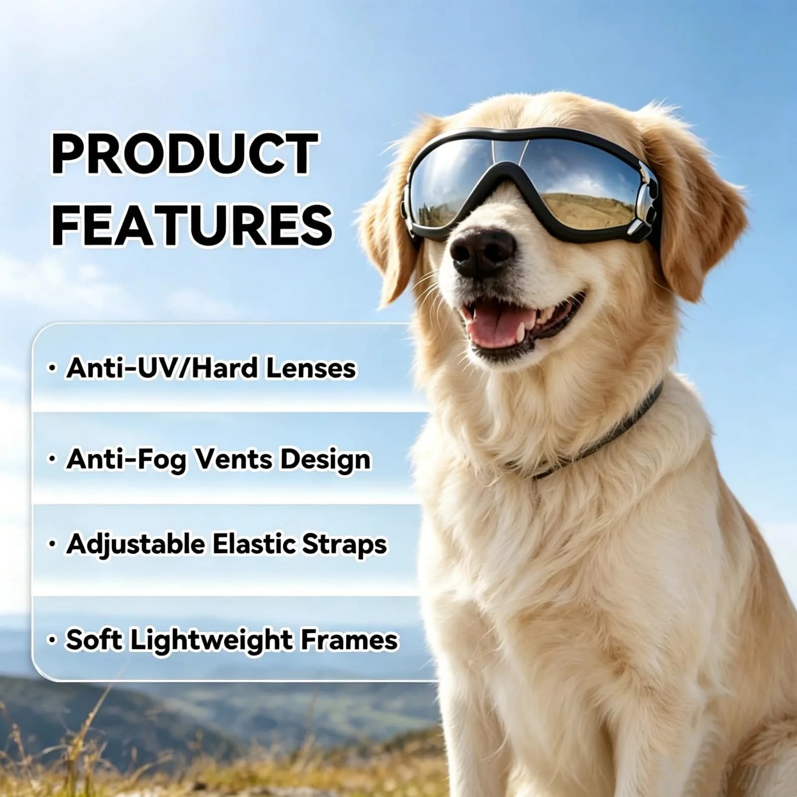 NAMSAN Dog Sunglasses for Medium to Large Dogs, UV Protection Dog Goggles 16.5cm (6.5in) | Sporty Black - view 3