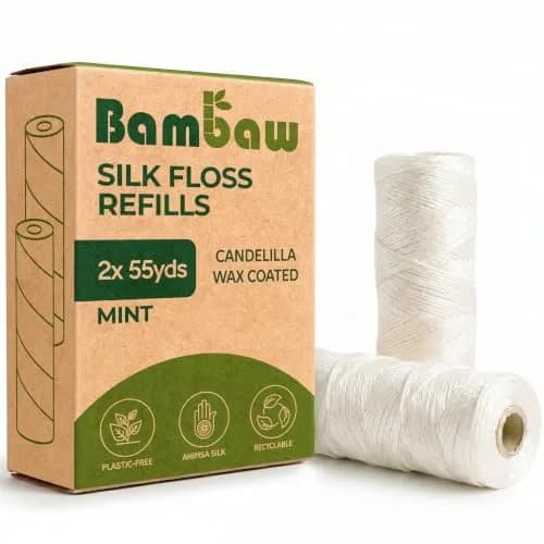 Bambaw Mint Silk Dental Floss Refills 165 Foot (Pack of 2) | Biodegradable & Plastic-Free Oral Care thumbnail 1