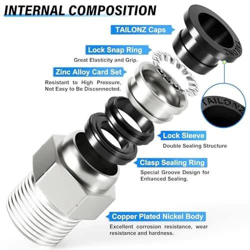 TAILONZ 3/8" Tube OD x 1/4" MNPT Straight Push to Connect Fitting 10Pcs | Copper & Plastic, Water & Air Compatible, Easy Assembly thumbnail 5