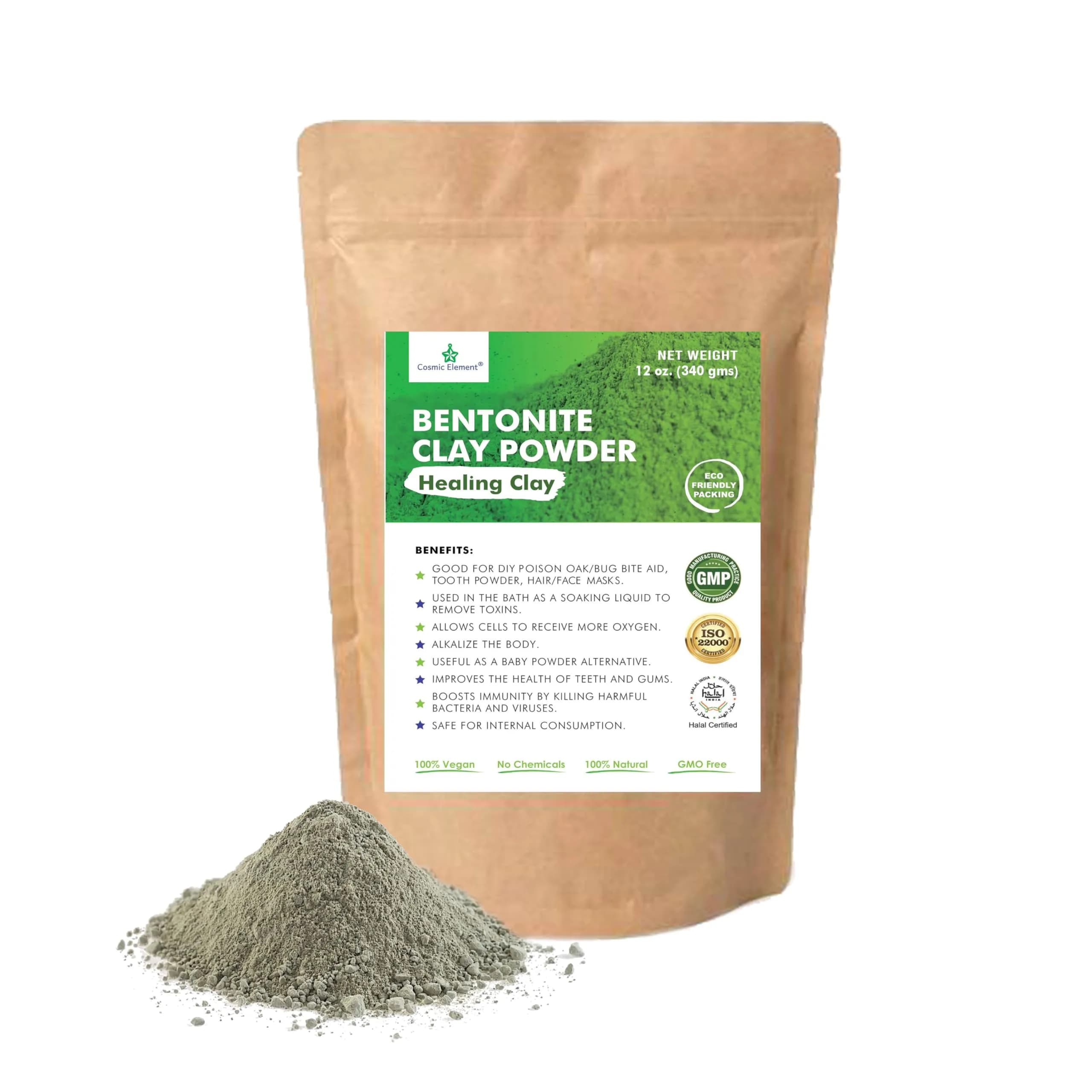 Cosmic Element Calcium Bentonite Clay Powder 12oz | Deep Pore Detox & Skin Care Mask — 12 Ounce