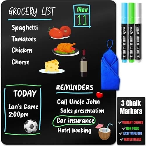 YES4QUALITY Magnetic Black Dry Erase Board 17x11 inches | Easy-Erase Surface & Bright Markers thumbnail 1