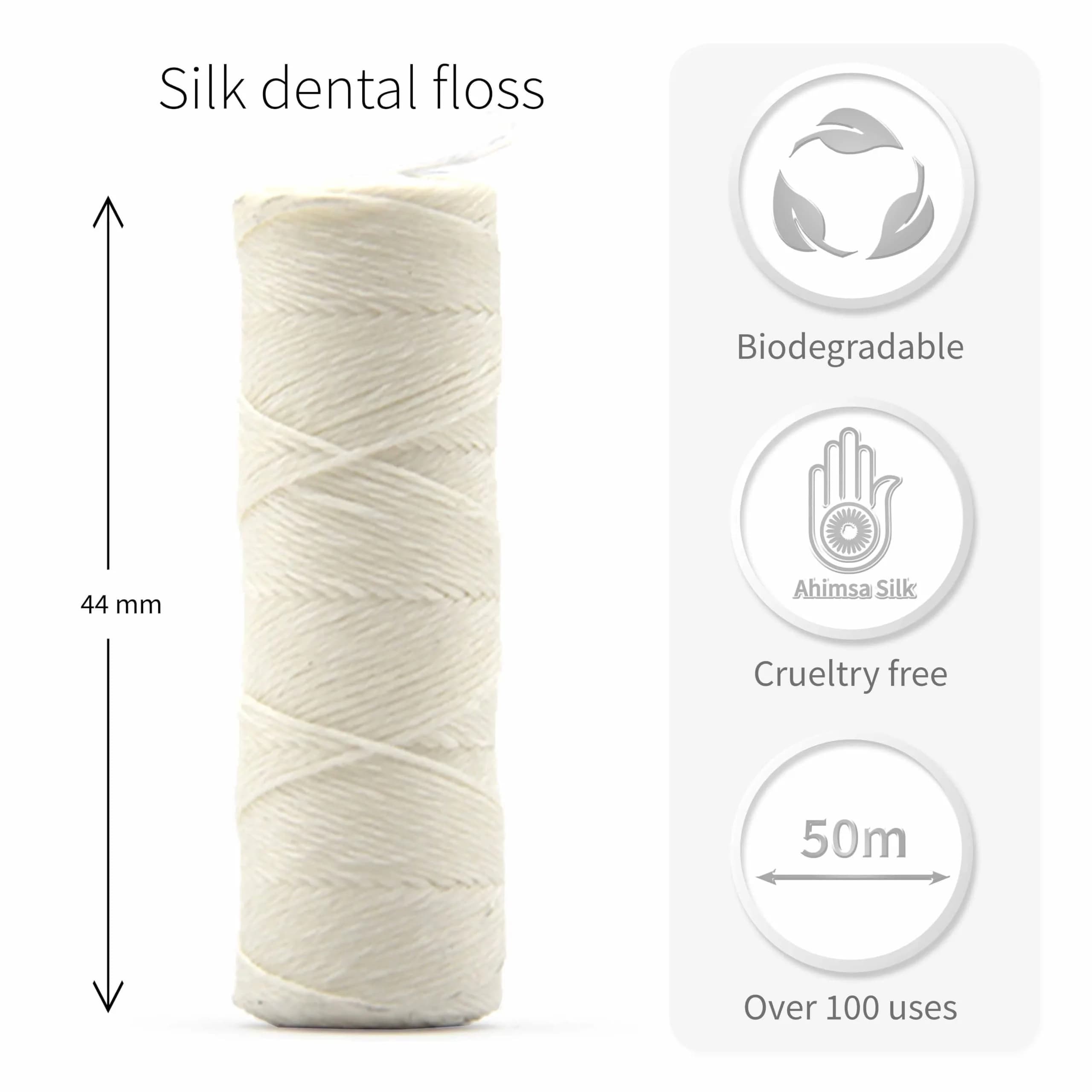 Bambaw Natural Silk Dental Floss Mint 55 yd (165 ft) | Biodegradable Eco Floss with Stainless Steel Dispenser - view 3
