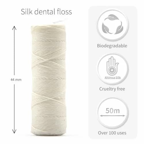 Bambaw Natural Silk Dental Floss Mint 55 yd (165 ft) | Biodegradable Eco Floss with Stainless Steel Dispenser thumbnail 3