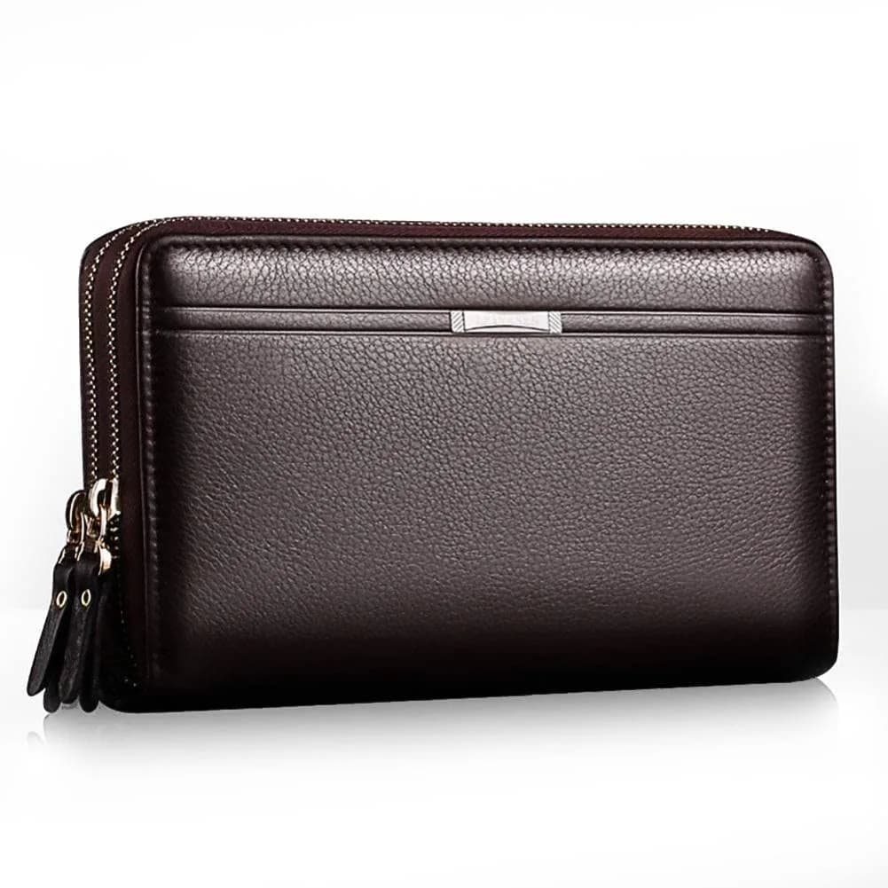 Valentoria Long Faux Leather Clutch Wallet for Men, Brown | RFID Blocking Travel Business Hand Bag — Brown