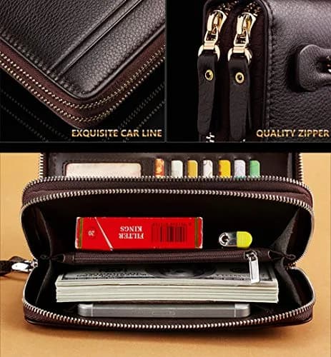 Valentoria Long Faux Leather Clutch Wallet for Men, Brown | RFID Blocking Travel Business Hand Bag thumbnail 4