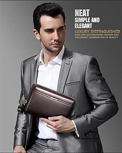 Valentoria Long Faux Leather Clutch Wallet for Men, Brown | RFID Blocking Travel Business Hand Bag thumbnail 5