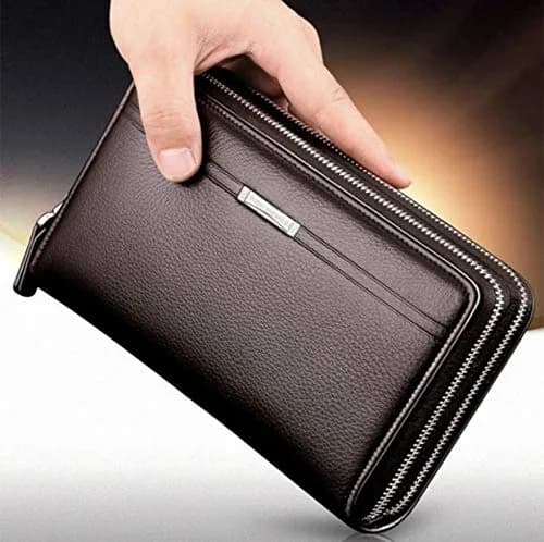 Valentoria Long Faux Leather Clutch Wallet for Men, Brown | RFID Blocking Travel Business Hand Bag thumbnail 2