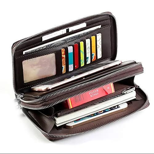 Valentoria Long Faux Leather Clutch Wallet for Men, Brown | RFID Blocking Travel Business Hand Bag thumbnail 3