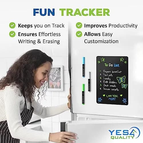 YES4QUALITY Magnetic Black Dry Erase Board 12x8 inches | Easy-Erase Surface & Bright Markers thumbnail 2