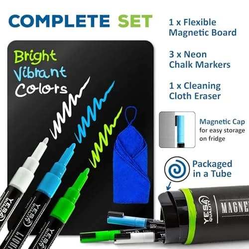 YES4QUALITY Magnetic Black Dry Erase Board 12x8 inches | Easy-Erase Surface & Bright Markers thumbnail 3