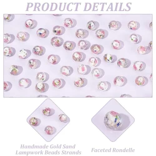 PH PandaHall 60pcs 9-10mm Rose Lampwork Beads | Gold Sand Glass Beads for Jewelry Making thumbnail 4