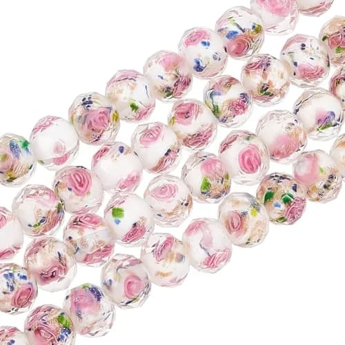 PH PandaHall 60pcs 9-10mm Rose Lampwork Beads | Gold Sand Glass Beads for Jewelry Making thumbnail 1