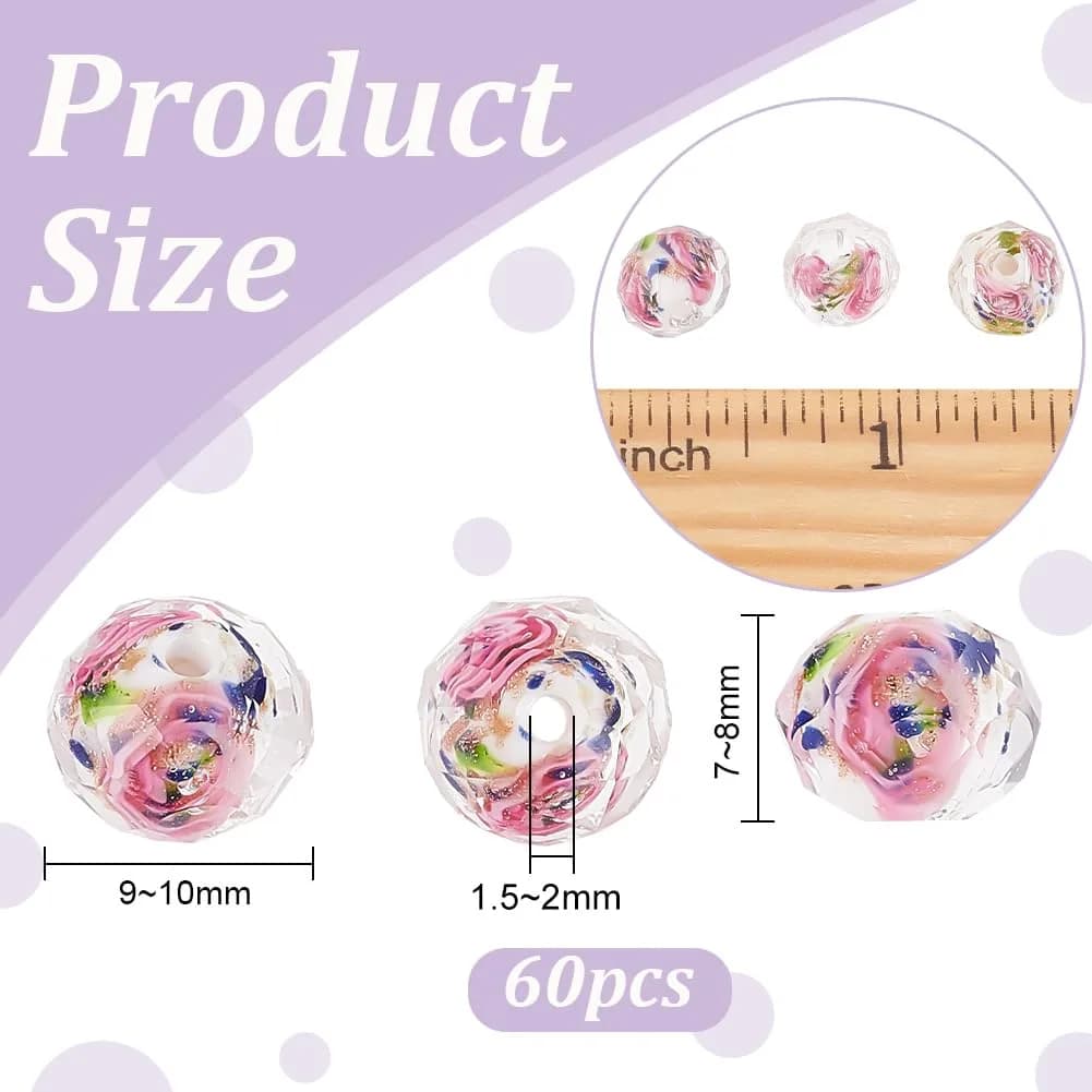 PH PandaHall 60pcs 9-10mm Rose Lampwork Beads | Gold Sand Glass Beads for Jewelry Making - view 2