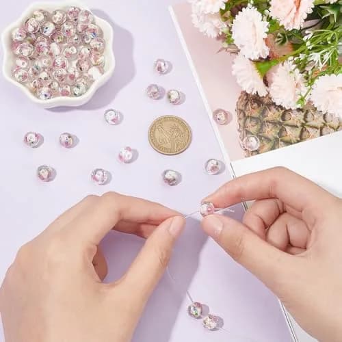 PH PandaHall 60pcs 9-10mm Rose Lampwork Beads | Gold Sand Glass Beads for Jewelry Making thumbnail 3