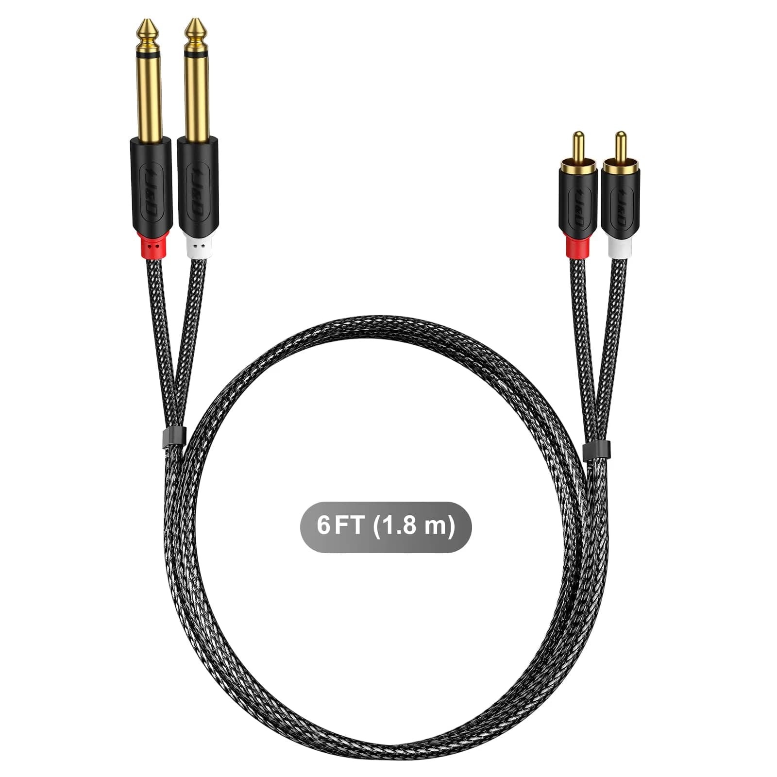 J&D Gold Plated Dual 1/4" TS to RCA Cable - Stereo Audio Interconnect with Nylon Braid for Mixer, Amplifier, 1.83m (6 Feet) - view 7
