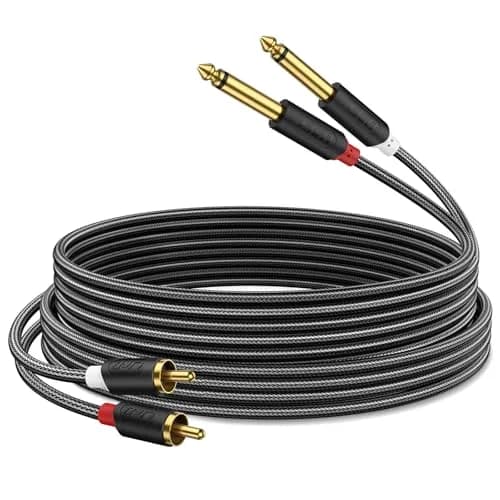 J&D Gold Plated Dual 1/4" TS to RCA Cable - Stereo Audio Interconnect with Nylon Braid for Mixer, Amplifier, 1.83m (6 Feet) thumbnail 1