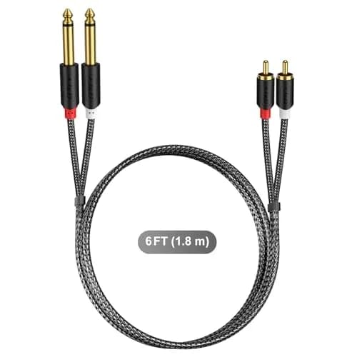 J&D Gold Plated Dual 1/4" TS to RCA Cable - Stereo Audio Interconnect with Nylon Braid for Mixer, Amplifier, 1.83m (6 Feet) thumbnail 7